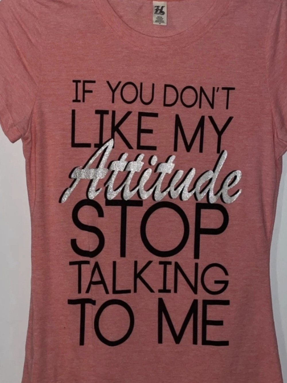 & Other Stories Heathered Pink Graphic Tee with Silver 'Attitude' Script